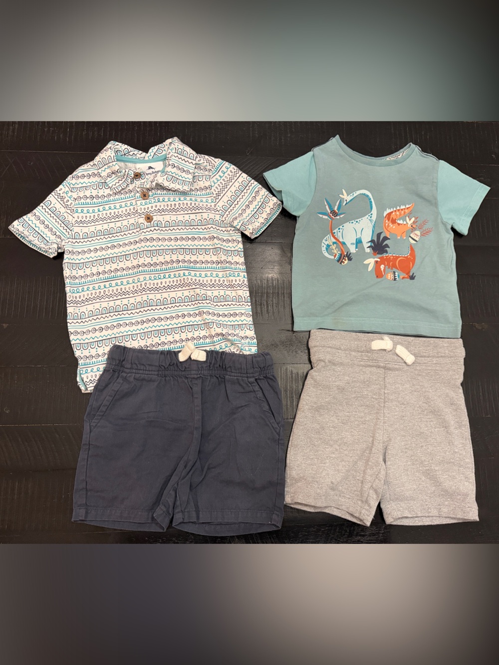 Tommy Bahama Kids Teal Graphic Tee with Striped Polo & Shorts Set